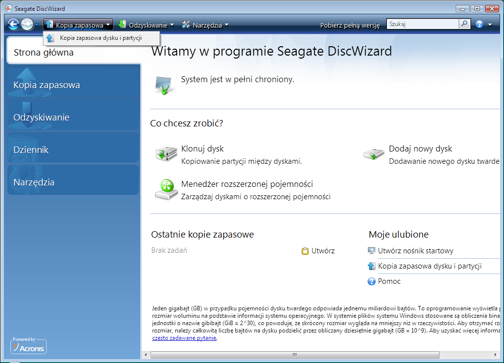 Niezwykle ważne jest sprawdzenie poprawności kopii zapasowej dysku systemowego przed próbą jego odzyskania, ponieważ przed rozpoczęciem odzyskiwania program Seagate DiscWizard usunie oryginalne