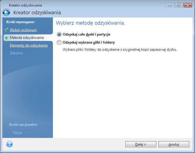 *** W przypadku systemu Windows Vista lub Windows 7, jeśli uruchomisz komputer z odzyskanego dysku systemowego zawierającego punkty przywracania i uruchomisz narzędzie przywracania systemu, niektóre