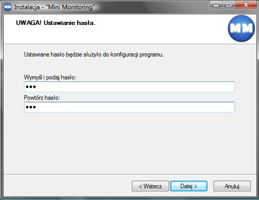 Kolejny krok instalacji umożliwia ustawienie hasła programu.