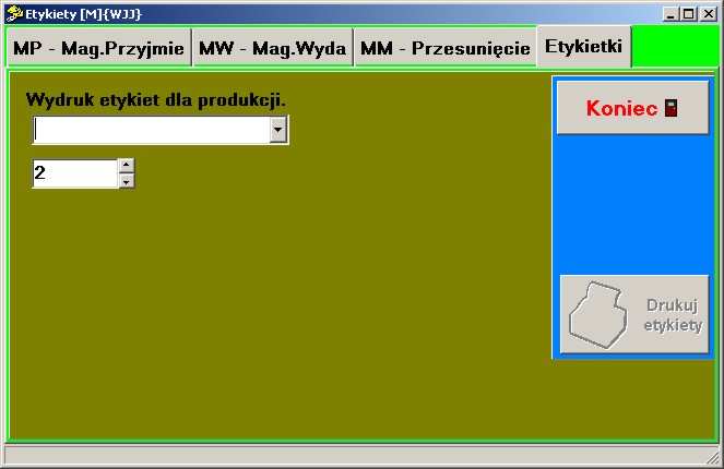 Na poszczególnych zakładkach panelu dostępne są następujące opcje magazynowe: MP Magazyn Przyjmie Drukuje etykiety przyjęcia do magazynu, za wyjątkiem przyjęcia z innego magazynu.