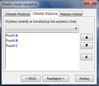 Wskaż obiekty wyjścia twojego nowego narzędzia klikając na zamierzony obiekt docelowy w Widoku Grafiki (w naszym przypadku jest to odcinek c lub zaznacz ten obiekt w menu rozwijanym (kliknij na