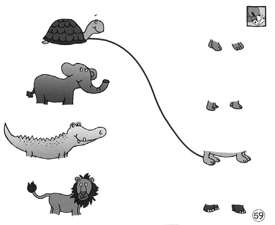 J zyk czynny: Nazwy dzikich zwierzàt (tortoise, elephant, crocodile, lion), Kolory: (orange, purple, green, red), Liczby: (1-5), Pytania: What am I?, Can we cross the river?, Przys ówki: slowly, fast.