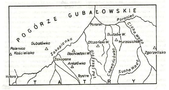 Rysunek 4-15 Rzeźba terenu Kotliny Zakopiańskiej i jej ototczenia Miasto leży w wąskiej dolinie na obszarze Rowu Podtatrzańskiego i północnych stokach Tatr oraz południowych stokach Gubałówki.