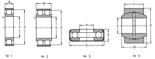 Łożyska specjalne: walcowe, kulkowe wzdłużne, ślizgowe przegubowe. Special bearings: cylindrical roller bearings, thrust ball bearings, slide joints.