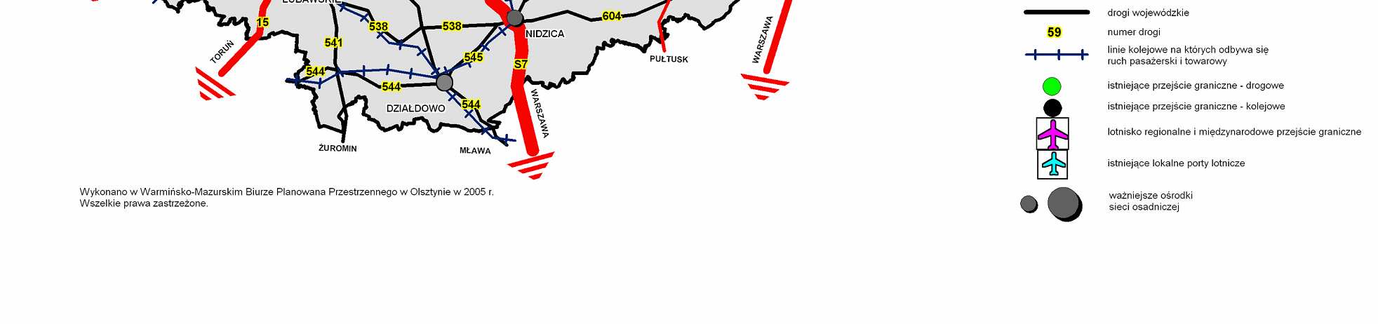 Wskaźnik linii kolejowych eksploatowanych na 100 km 2 w województwie warmińsko mazurskim zmalał z 6,2 km w roku 1999 do 5,0 km w roku 2004 (kraj z 7,0 do 6,4). W dobrym stanie technicznym jest ok.