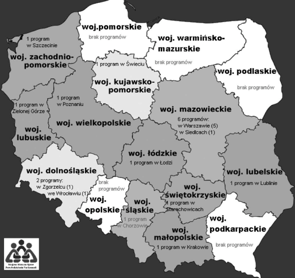 Programy substytucyjne w publicznych i niepublicznych zakładach opieki zdrowotnej na terenie całego kraju w 2010 roku Źródło: K.