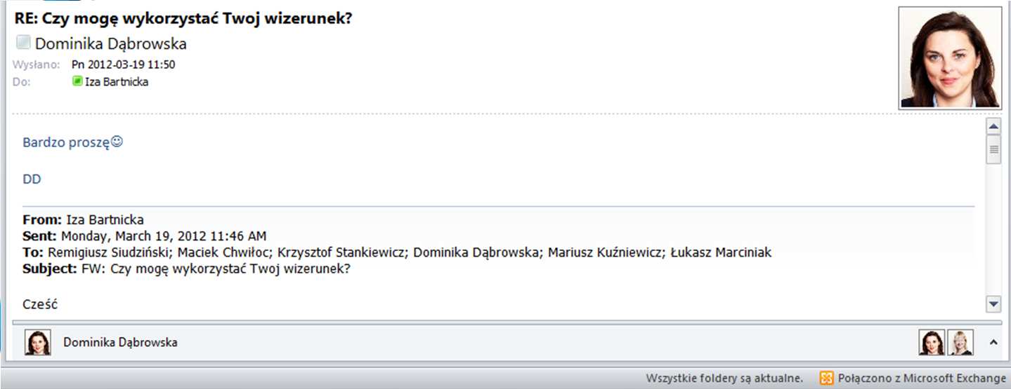 MS Outlook i Komunikator Zdjęcia pracowników w