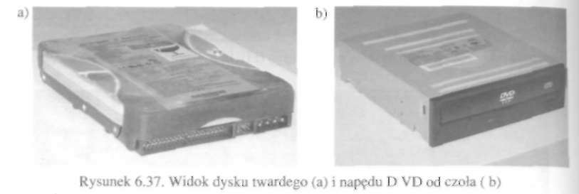 290 Urządzenia techniki komputerowej. Część 1 Widok stacji dysków elastycznych pokazany jest na rysunku 6.35 a i b. (1) to złącze interfejsu tych dysków (SA 450), a (2) - złącze zasilania.