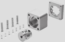 Osprzęt Zespół osiowy EAMM-A- Materiał: Obudowa sprzęgła, pista sprzęgła, kołnierz silnika: Aluminium Śruby: Stal Diagram: 1 Zestaw osiowy 2 Napędy z śrubą pociągową 3 Silnik Ogólne dane techniczne