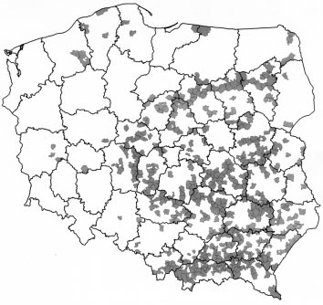 ENDO- I EGZOGENNE CZYNNIKI ROZWOJU GOSPODARCZEGO... 57 Mapa 1. 20% gmin o najniższych dochodach własnych na jednego mieszkańca 1994 r.