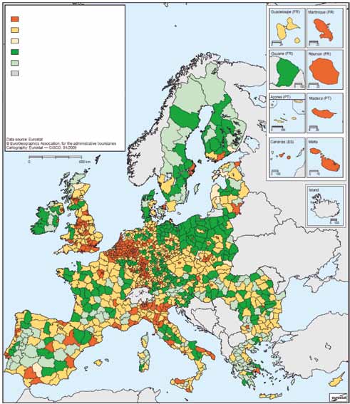 regiony przeważająco miejskie regiony wiejskie przejściowe położone blisko dużych miast regiony wiejskie przejściowe peryferyjne regiony przeważająco wiejskie położone blisko dużych miast regiony