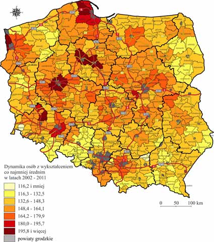 nymi migracjami wykształconej i młodej ludności [Rauziński 2010; Jończy 2010; Heffner, Rauziński 2013], a we wschodniej i południowo-wschodniej Polsce strukturą gospodarki - dominacją funkcji