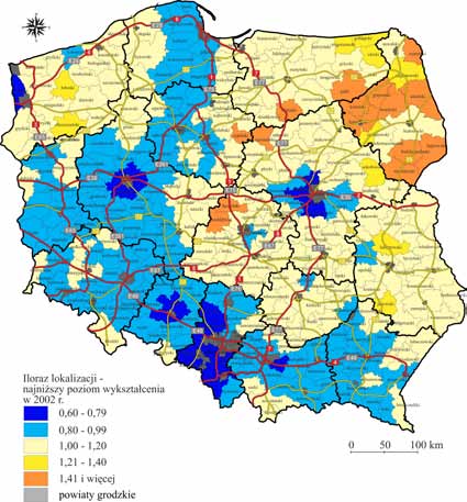 wym najsłabiej wykształconej grupy ludzi w Polsce i we wschodniej Polsce wynosiła (minus) -3,5pp, a w 2011 r. już (minus) -3,9 pp. W przypadku zachodniej Polski w 2002 r. różnica ta wynosiła +1,6 pp.