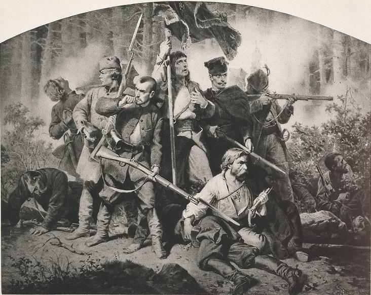 Franciszek (zm. po 1912), Pobór w nocy, plansza 2 z cyklu: Polonia, (1863) 1888 fot.