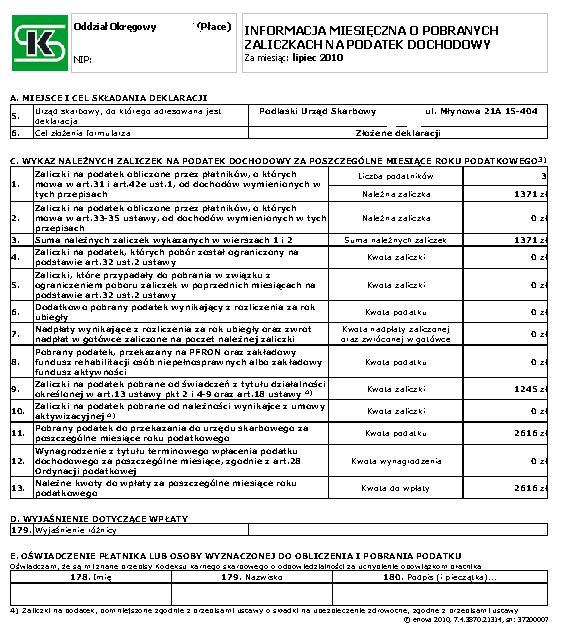 Na zakładce Obliczenie należnego podatku dane uzupełniają się automatycznie po przeliczeniu deklaracji.