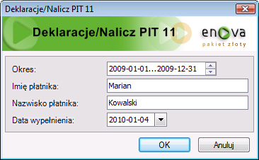 Uwaga: Imię i nazwisko Płatnika można uzupełnić w konfiguracji systemu Narzędzia Opcje Kadry i Płace Deklaracje PIT