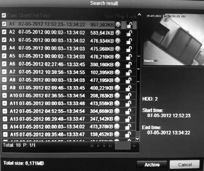 Wyszukaj wymagane nagranie, wprowadzając parametry wyszukiwania, obejmujące numer kamery, typ nagrywania, typ pliku oraz godzinę rozpoczęcia i zakończenia. 3. Kliknij przycisk Search (Szukaj).