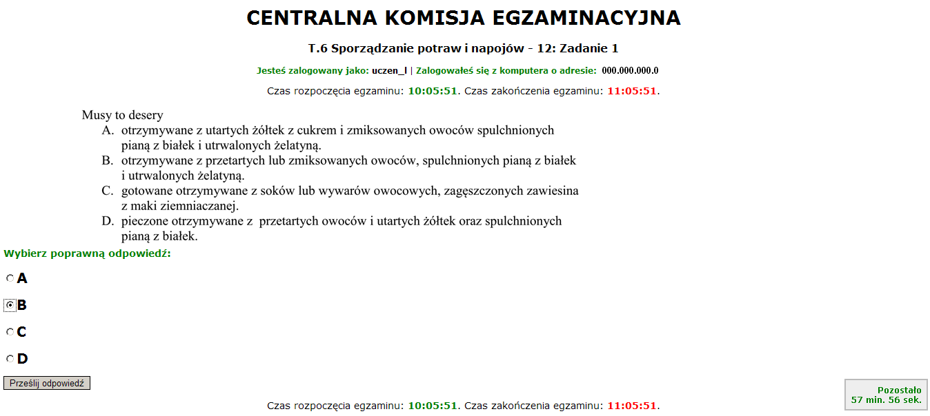 5). Rysunek M1.5. Okno z uruchomionym egzaminem rozpoczęcie egzaminu Po wybraniu danego numeru zadania, w