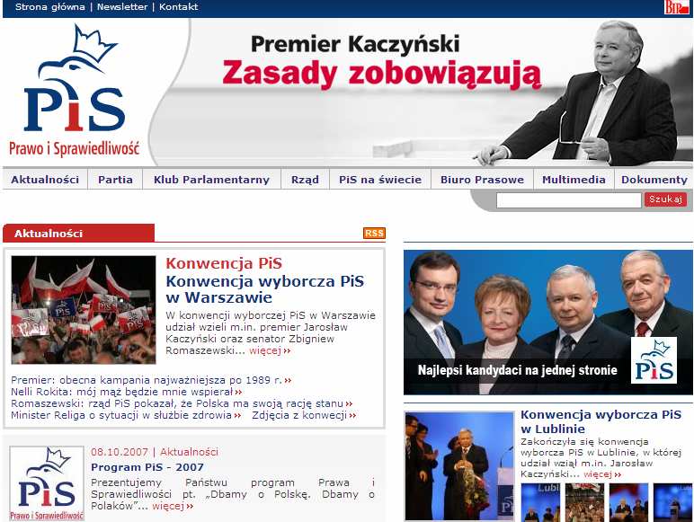 Oficjalna strona internetowa Prawa i Sprawiedliwości www.pis.org.pl przełączanie za pomocą klawisza tab. Strona bardzo dobrze zorganizowana pod względem budowy i architektury kodu.