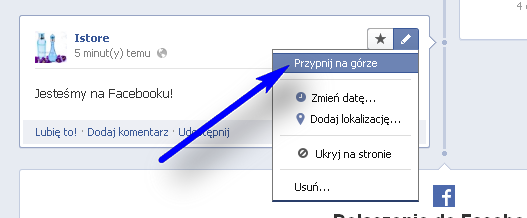 Funkcję przypinania na górze strony znajdziesz przy edycji dodanego posta: Oprócz funkcji Ważne