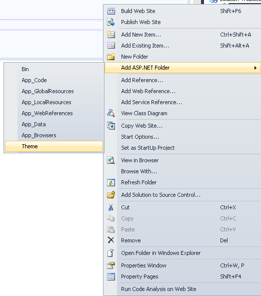 Zadanie 7. Użycie stylów Proszę dodad katalog tematów (skórek). Czyli dodamy ASP.NET Folder - Theme.