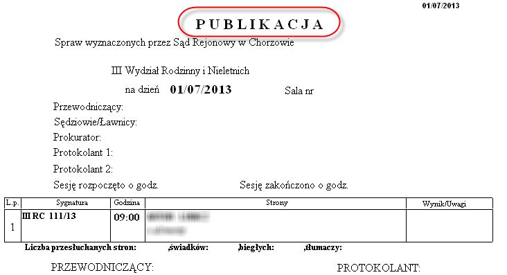 12. Modyfikacja wyświetlania czynności podejmowanych w toku postępowania na wydruku repertorium.