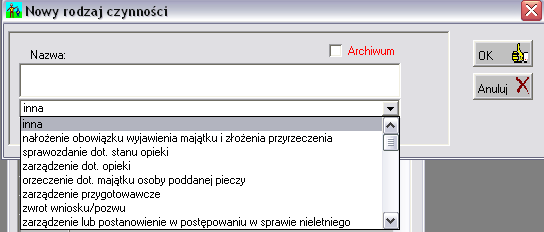 nałożenie obowiązku wyjawienia majątku i złożenia przyrzeczenia, - sprawozdanie dot. stanu opieki - zarządzenie dot. opieki - orzeczenie dot.