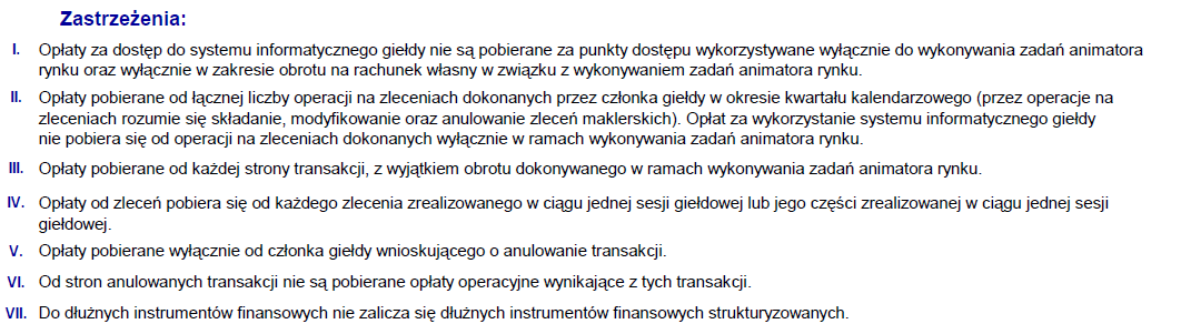 Uwagi - obniżki opłat wynikające z uchwał Zarządu Giełdy: 1)