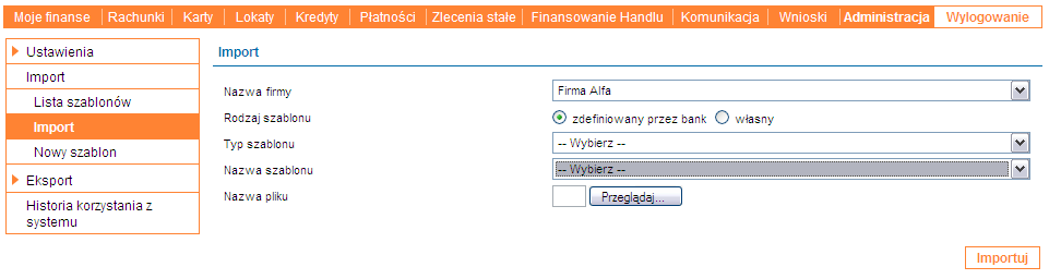 Link Usuń usuwa szablon. Link nie wyświetla się dla szablonów predefiniowanych. Link Szczegóły otwiera formularz prezentujący szczegółową budowę szablonu.