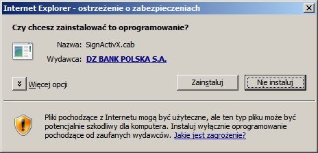 3.5.2 Pierwsze logowanie w przypadku wyboru podpisu elektronicznego Podczas pierwszego logowania do systemu DZ Internet nowy użytkownik zostanie w