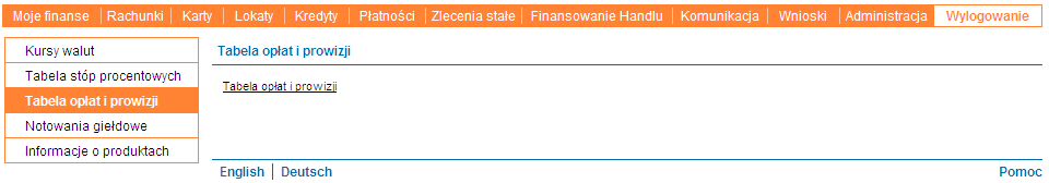 4 Moduł informacyjny W module tym, prezentowane są bieżące oraz archiwalne kursy walut, tabela stóp procentowych, tabela opłat i prowizji, notowania giełdowe oraz informacje o produktach bankowych.