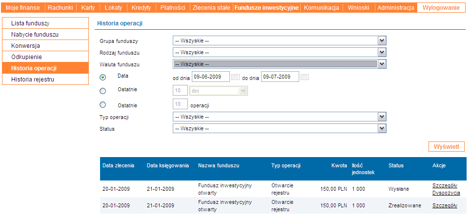 Użytkownik ma możliwość zmodyfikowania zlecenia (wybierając przycisk Modyfikuj) następuje powrót do poprzedniego ekranu z możliwością zmodyfikowania danych lub przekazania zlecenia do realizacji