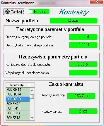 Rysunek 70. Kontrakty terminowe w portfelu Duże. Rysunek 71. Tabela prowizji. Dialog Historia portfela (rys.