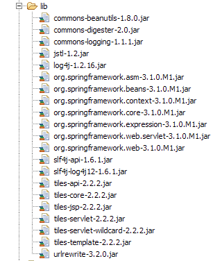 6.1. Tiles konfiguracja I warstwa prezentacji Po imporcie StackOv-Tiles.war dodaj do projektu odpowiednie biblioteki (rys. 6.2.) z dostarczonego zbioru lub ze strony producenta [11]. Rys. 6.2. Biblioteki Wejdź w folder jsp.