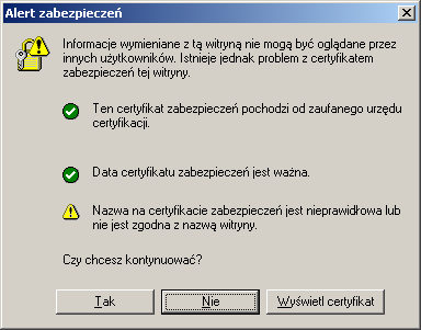 Jeśli przed wyświetleniem strony systemu TRACES pojawi się okno Alert zabezpieczeń, klikamy przycisk TAK Następnie w oknie logowania wpisujemy