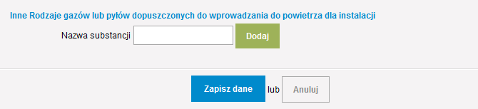 Pojawia się formularz wprowadzania danych dotyczących instalacji objętych wprowadzoną decyzją.