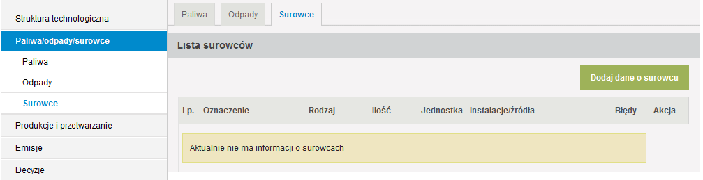 Ilość, Jednostka, Wartość opałowa, należy uzupełniać analogicznie jak w części opisanej wyżej, dotyczącej paliw.