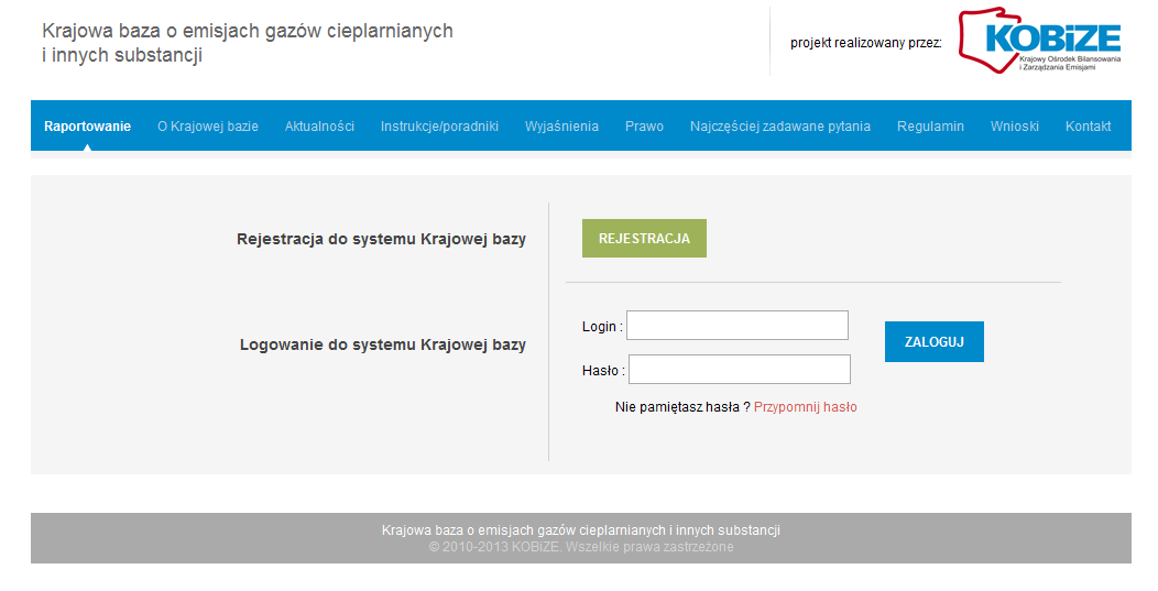 5. LOGOWANIE Proces logowania na utworzone w Krajowej bazie konto następuje przez stronę internetową Krajowej bazy.