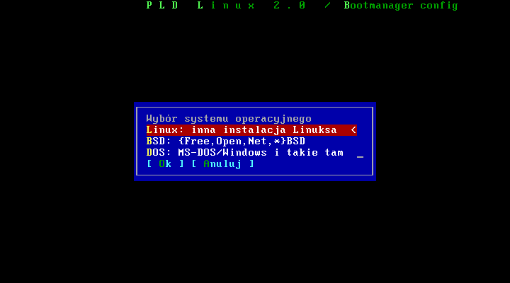 Rozdział 4. Instalacja systemu Rysunek 4-15. Bootloader - wpisy Jak widać nie mamy jeszcze żadnych wpisów, wybieramy "Stwórz nowa pozycję" aby dodać jakiś system operacyjny.