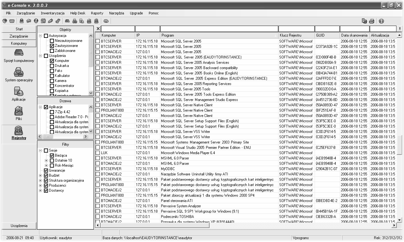 Zarządzanie infrastrukturą IT 183 włączonych filtrach wyświetlone zostaną wszystkie aplikacje znajdujące się w rejestrach systemowych łącznie ze sterownikami, poprawkami systemu i programami nie