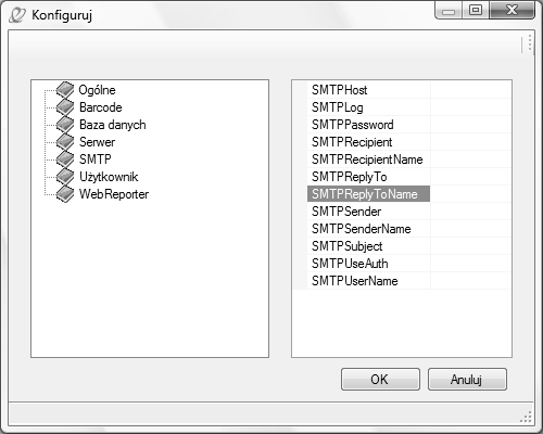 Konfiguracja zakładka Serwer - częstotliwość z jaką e-server ma sprawdzać czy są do wykonania procesy automatyzacji SMTP - konfiguracja raportowania o błędach w pracy aplikacji poprzez pocztę