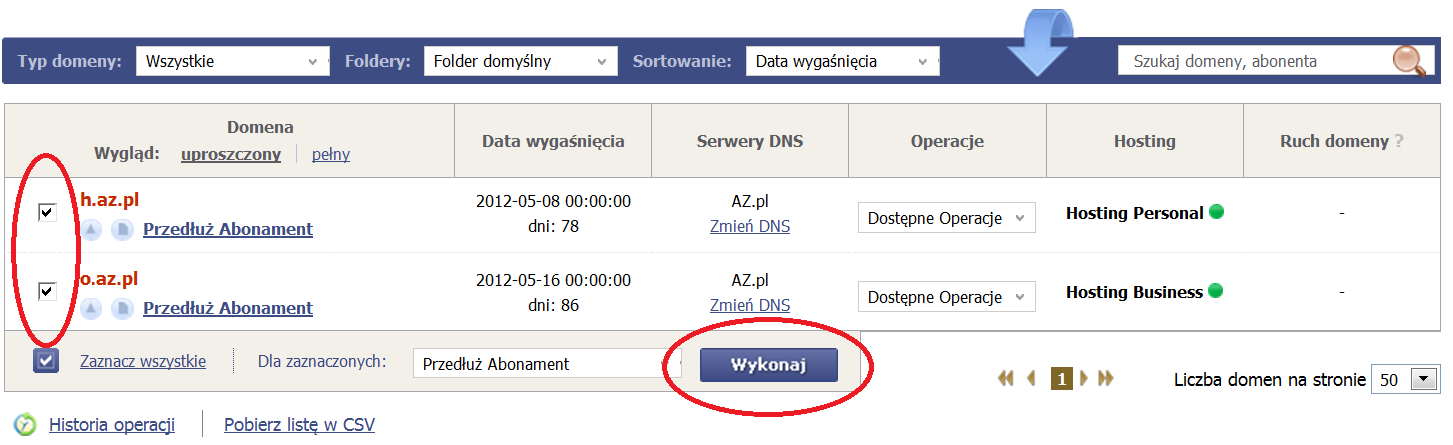 Rysunek 2-12 Dostępne kryteria wyszukiwania oraz sortowania Po wybraniu kryteriów wyszukiwania otrzymasz listę domen wraz ze szczegółowymi informacjami na temat każdej z domen według wybranych