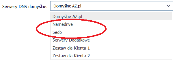 Rysunek 2-23 Wpisywanie serwerów DNS dla domeny Osoby planujące zaparkowanie rejestrowanych domen, mogą wybrać opcję predefiniowanych serwerów SEDO