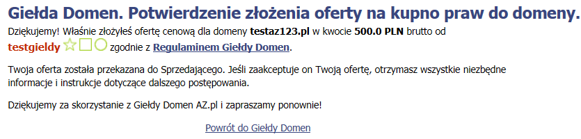 Wybór opcji Negocjuj Po wpisaniu własnej propozycji w okienku, i wybraniu pomarańczowej strzałki zostaniesz przeniesiony do okna, gdzie potwierdzisz transakcję.