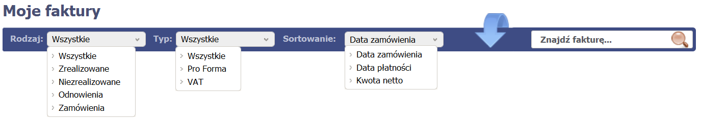 FAKTURY Menu: Finanse Faktury W zakładce Finanse, oprócz zasilenia Panelu można tutaj również obejrzeć swoje faktury PRO- FORMA i faktury VAT, a także sprawdzić aktualne ceny (Menu: Finanse Cennik).