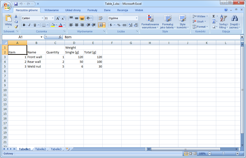W zależności od wymiarów tabeli w czasie od kilku do kilkudziesięciu sekund zostanie otwarty dokument Microsoft Excel (o