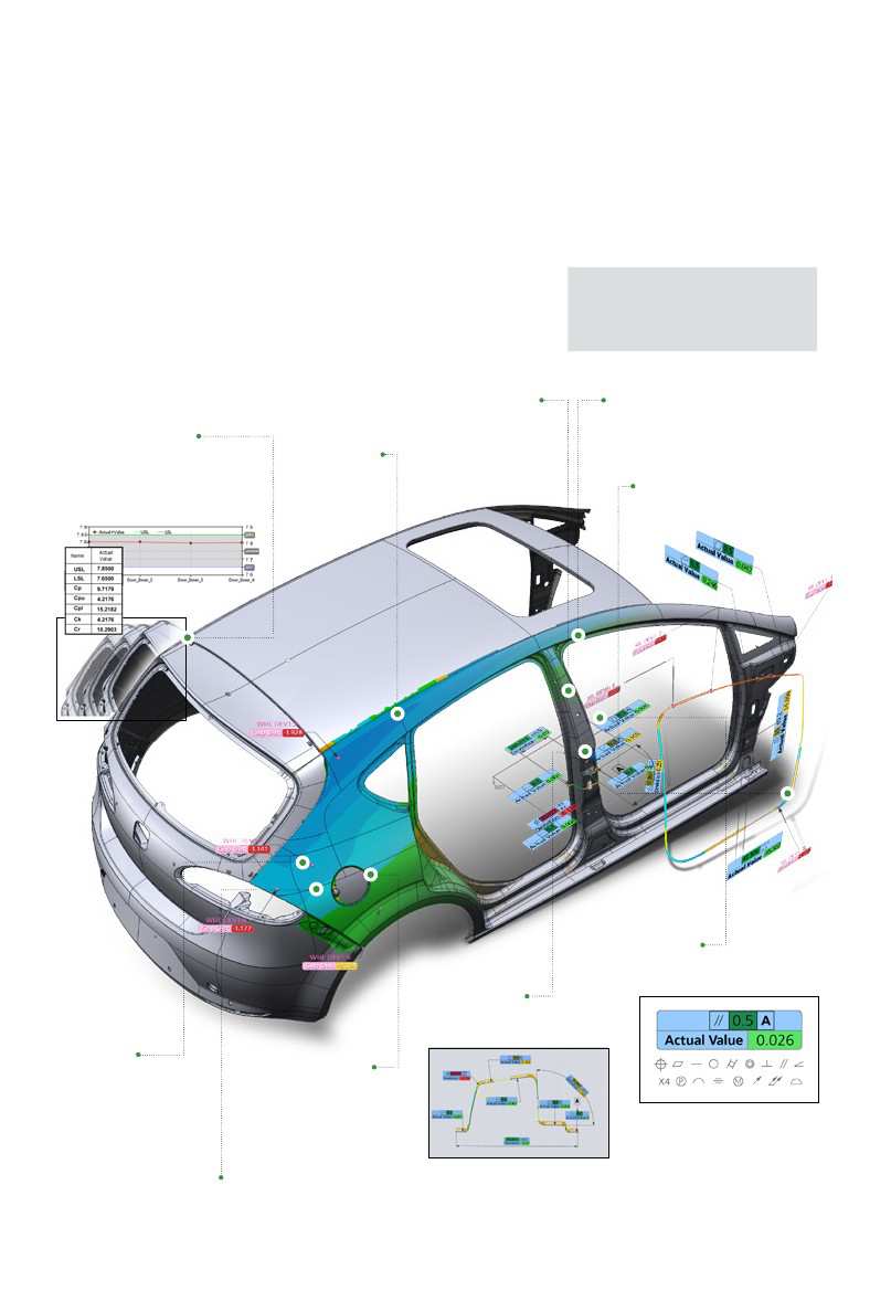 Prostsza i pewniejsza kontrola części Kompletna weryfikacja części w zaledwie 4 krokach Importowanie danych ze skanera 3D i programów typu CAD lub skanowanie w XOV Automatyczne dopasowanie skanu 3D