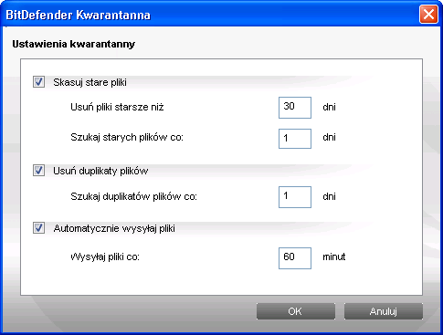 Ustawienia kwarantanny Używając ustawień kwarantanny, możesz ustawić BitDefendera aby automatycznie wykonywał następujące działania: Usuń stare pliki.