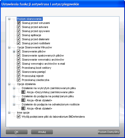 Ustawienia Skanowania Opcje skanowania są zorganizowane jako rozwijalne menu, bardzo podobne do tych w systemie Windows. Kliknij na okienko "+" aby otworzyć opcję lub "-" aby zamknąć opcję.