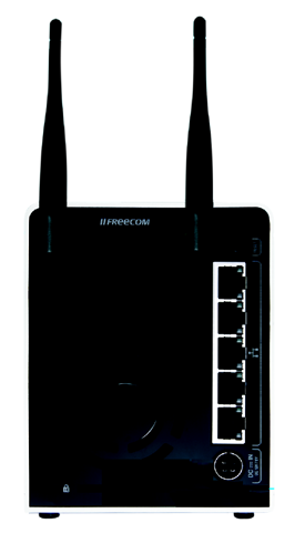 Zapoznanie się z urządzeniem Freecom Data Tank Gateway Tylny panel urządzenia Freecom Data Tank Gateway Na tylnej stronie znajdują się: 1. Złącze anteny WLAN 2.